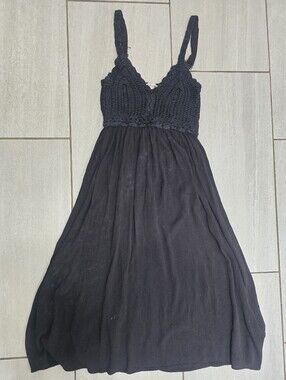 Blush Black Crochet Bodice Midi Dress with Spaghetti Straps